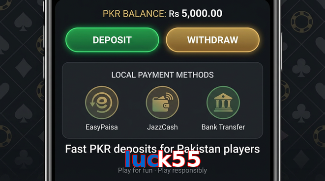 Deposit and withdrawal screen with PKR methods